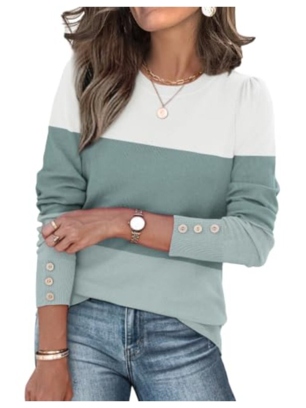 Long Sleeve Tunic Top Button Cuff Sweater for Women Casual Dressy